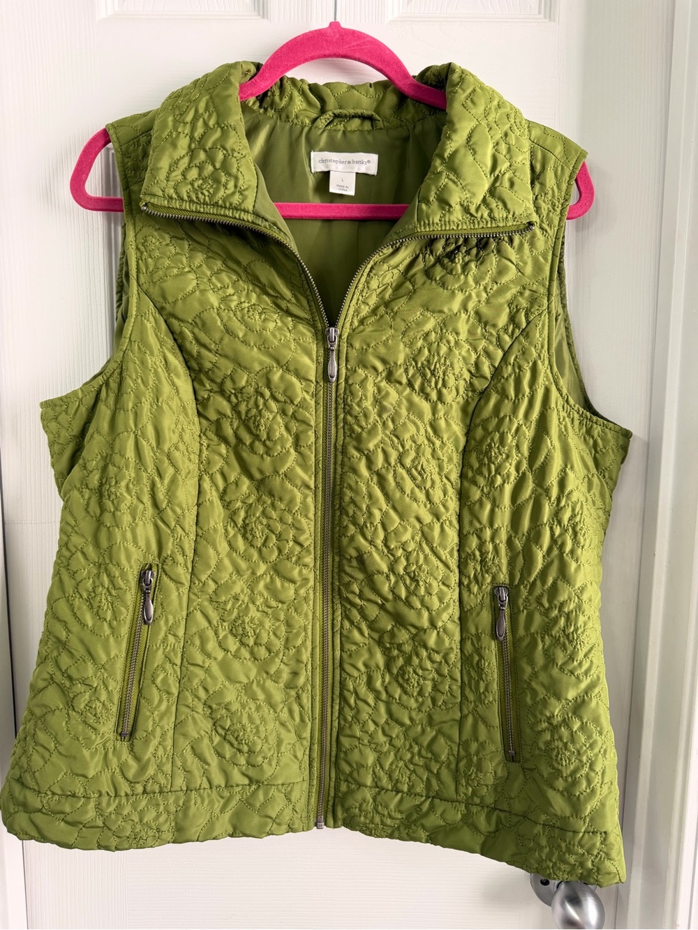 Christopher & Banks Green Floral Quilted Vest Size Large